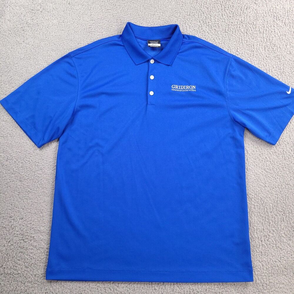 Nike Polo Shirt Mens Large Blue Golf Gridiron‎ Insurance Underwriters Embroidery